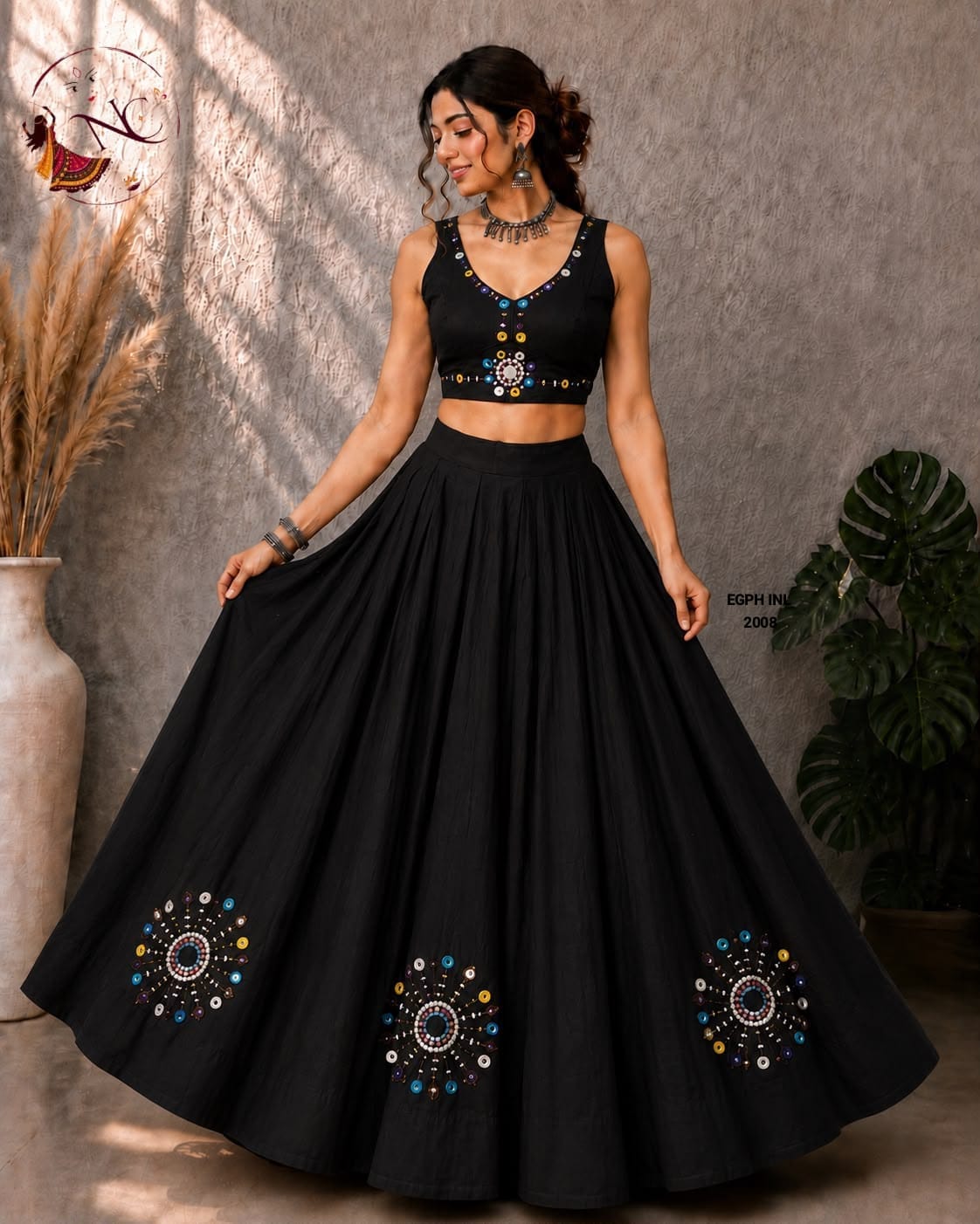 Navratri Real Mirror Handwork Flared Lehenga Choli